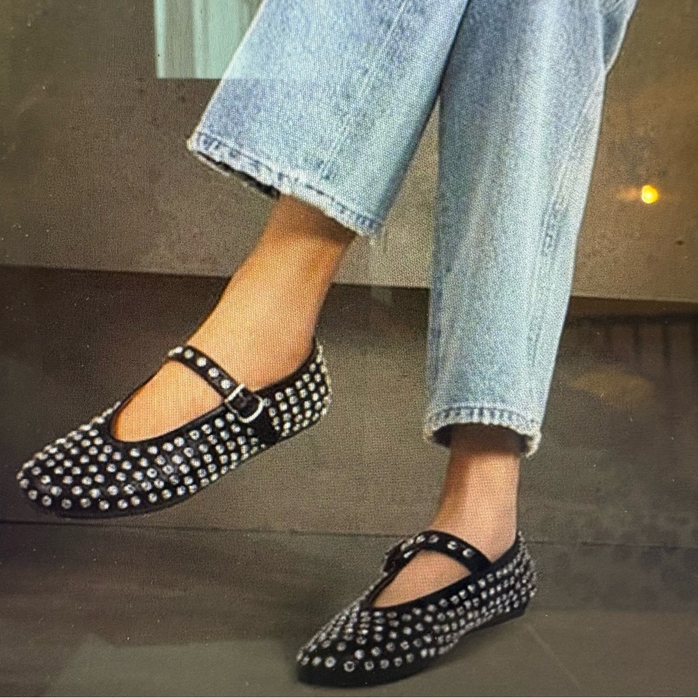 Black Ballet Flats Issa Mary Jane Rhinestone Memory Foam A New Day Size 9.5